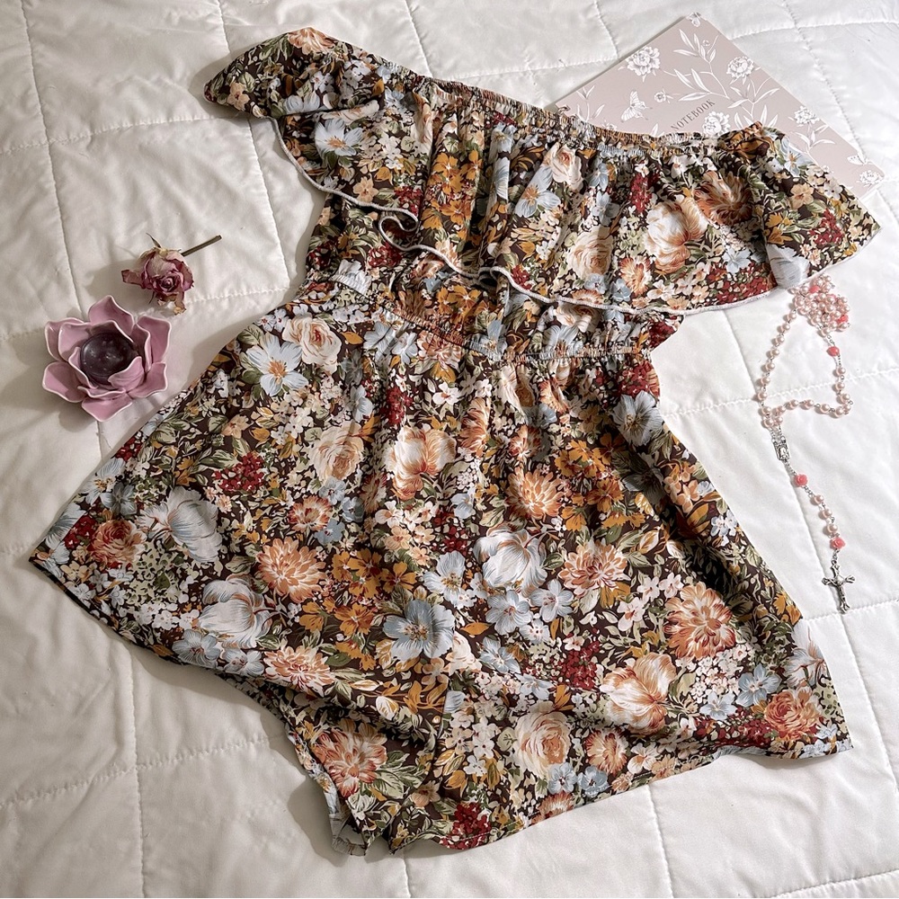 Off Shoulder Floral Romper